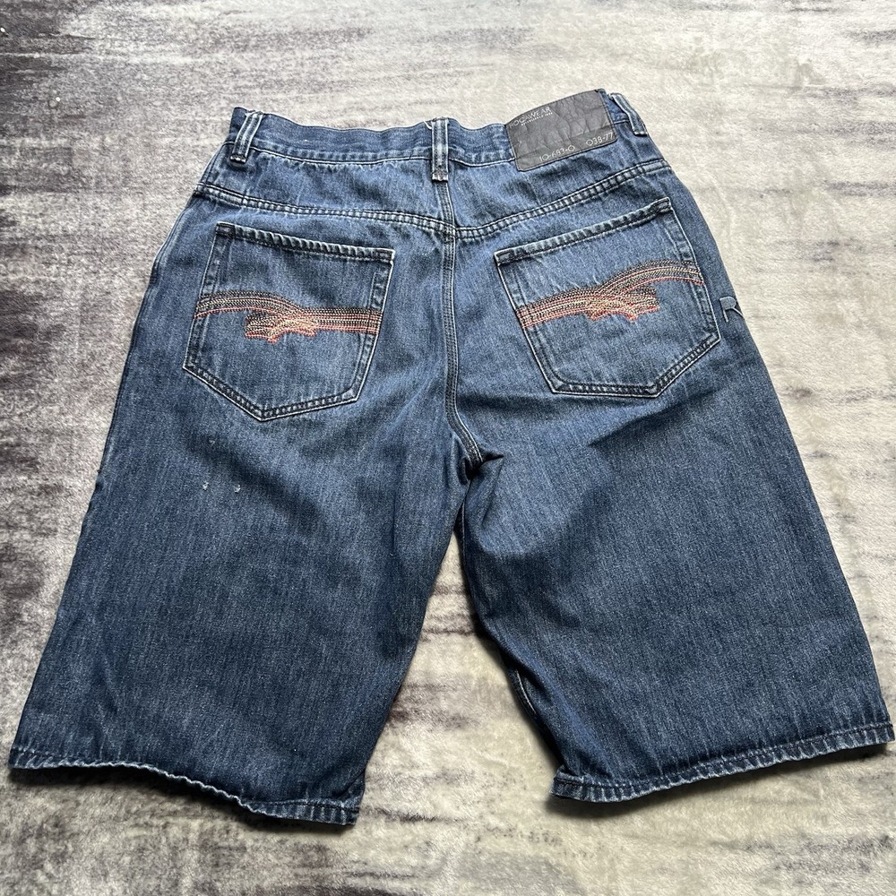 Vintage Y2K Rocawear Mens 36 Blue Jean Shorts Baggy Embroidered Hip Hop Skater